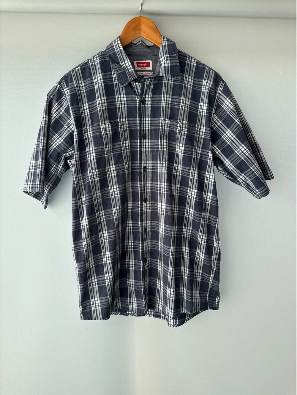 Wrangler Flex for Comfort Plaid Shirt Men’s Medium Navy Short Sleeve